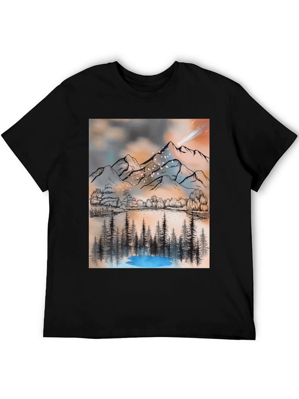 Mountain Lake T-Shirt - Artistic Graphic Tee