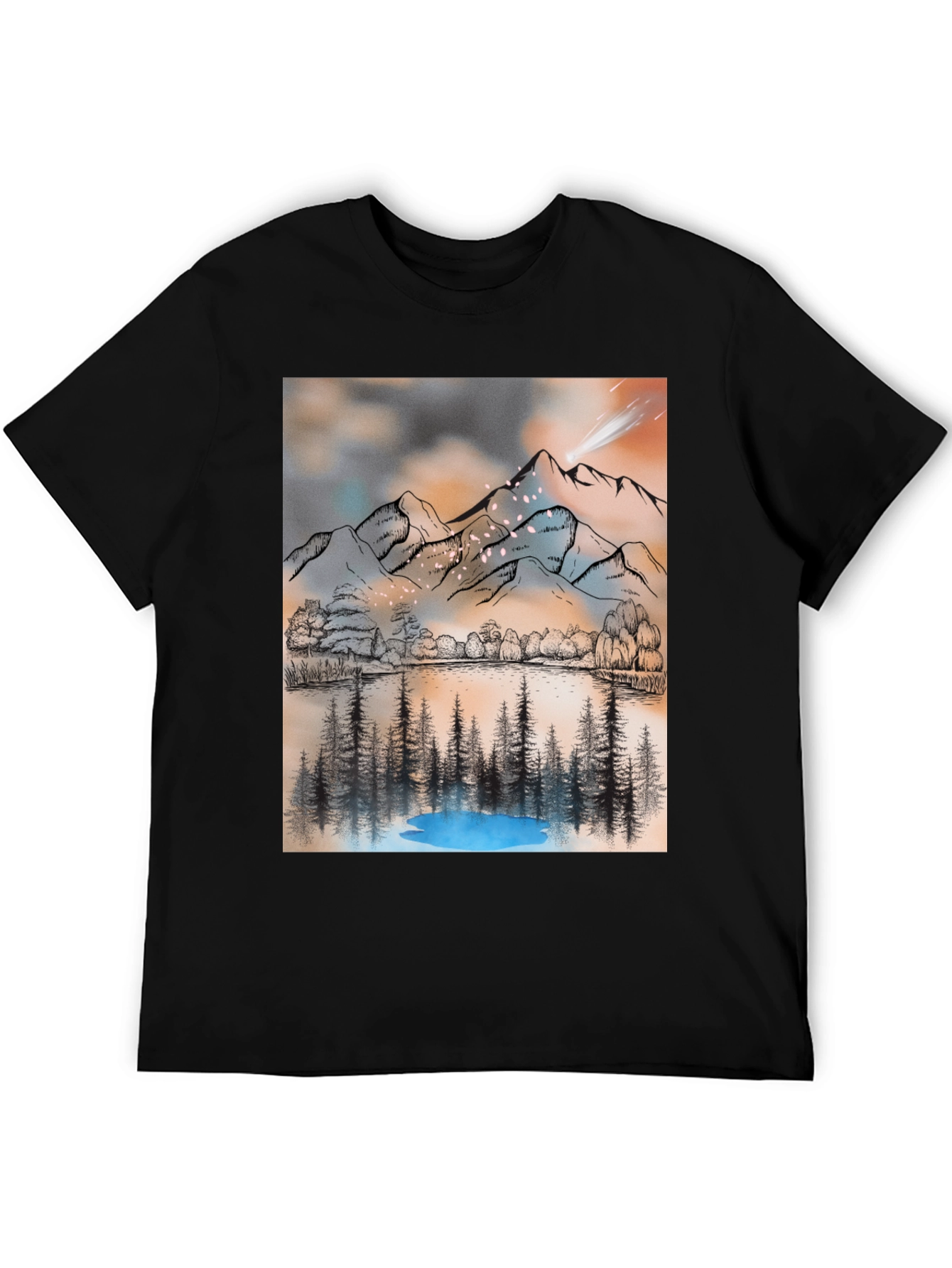Mountain Lake T-Shirt - Artistic Graphic Tee