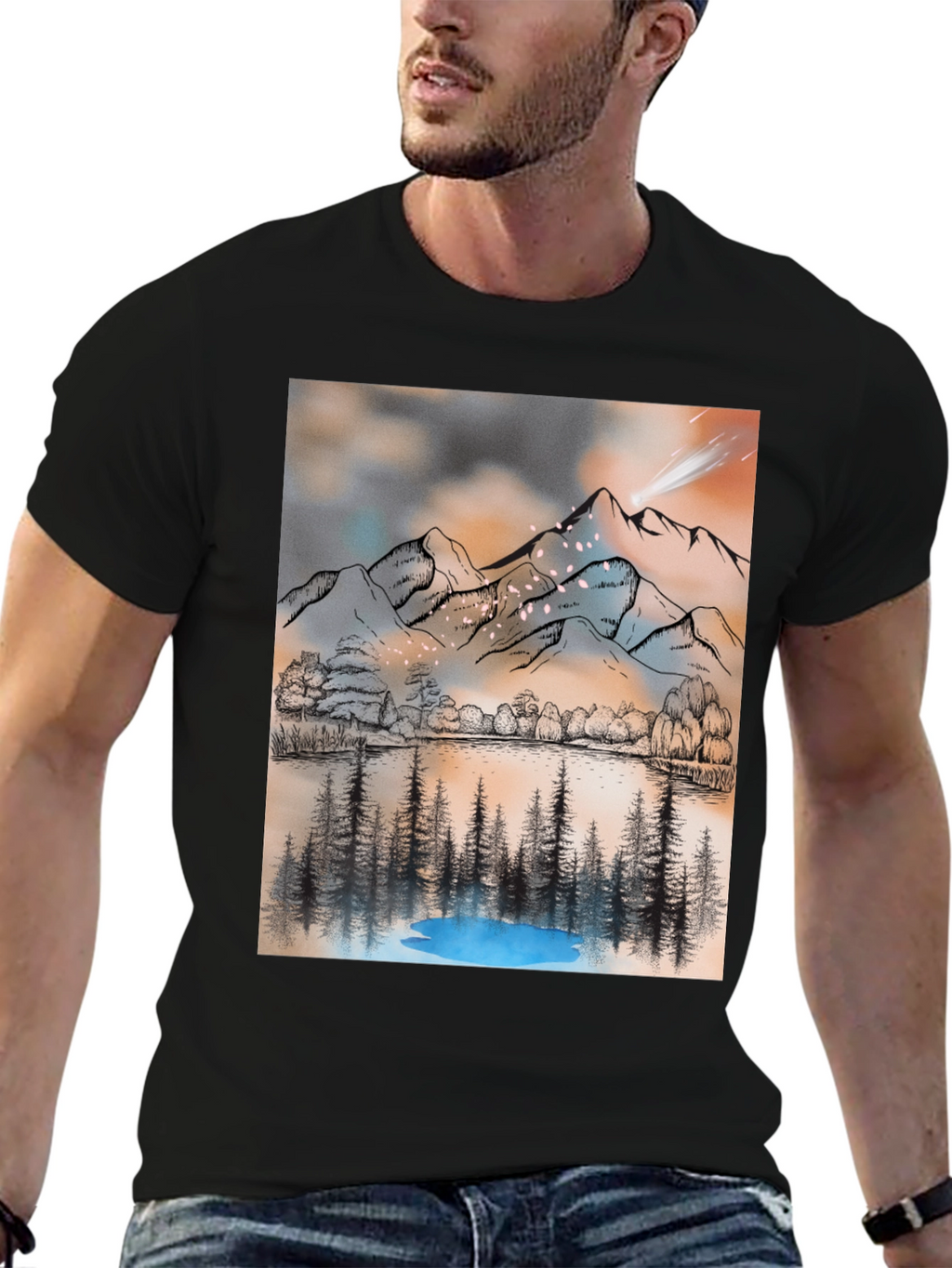Mountain Lake T-Shirt - Artistic Graphic Tee