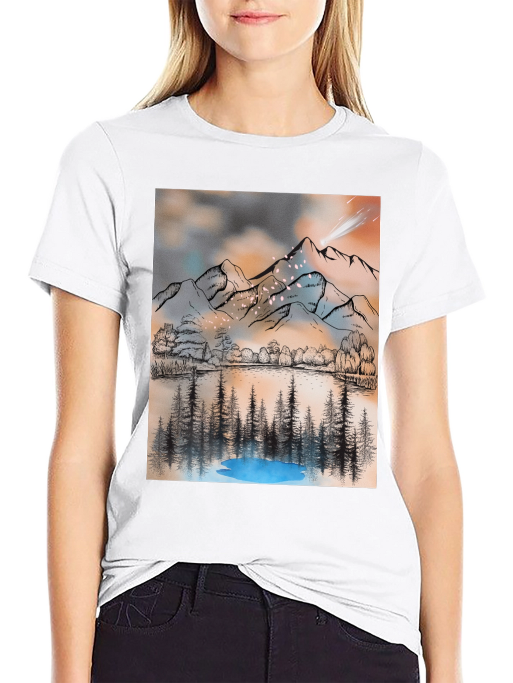 Mountain Lake T-Shirt - Artistic Graphic Tee