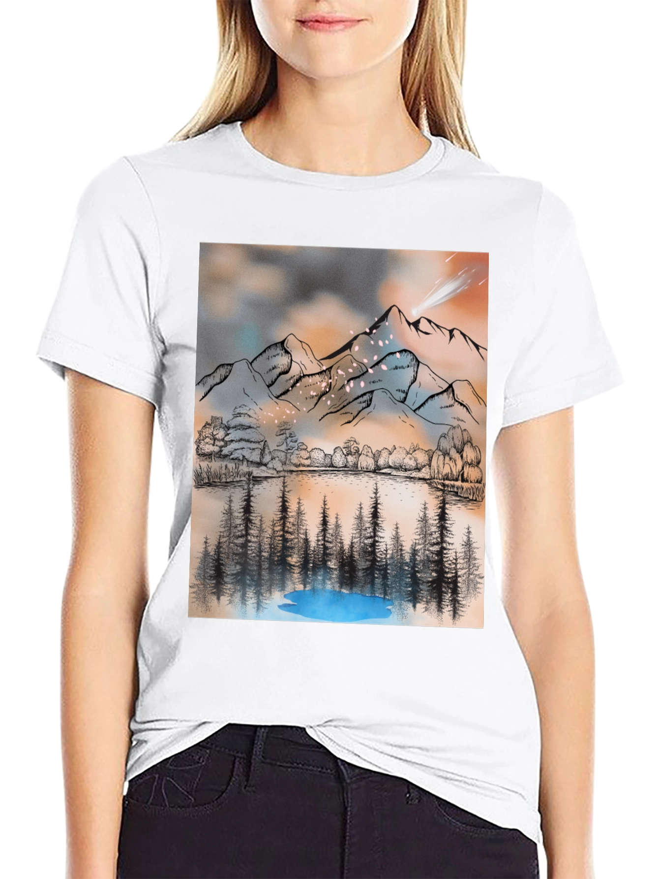 Mountain Lake T-Shirt - Artistic Graphic Tee