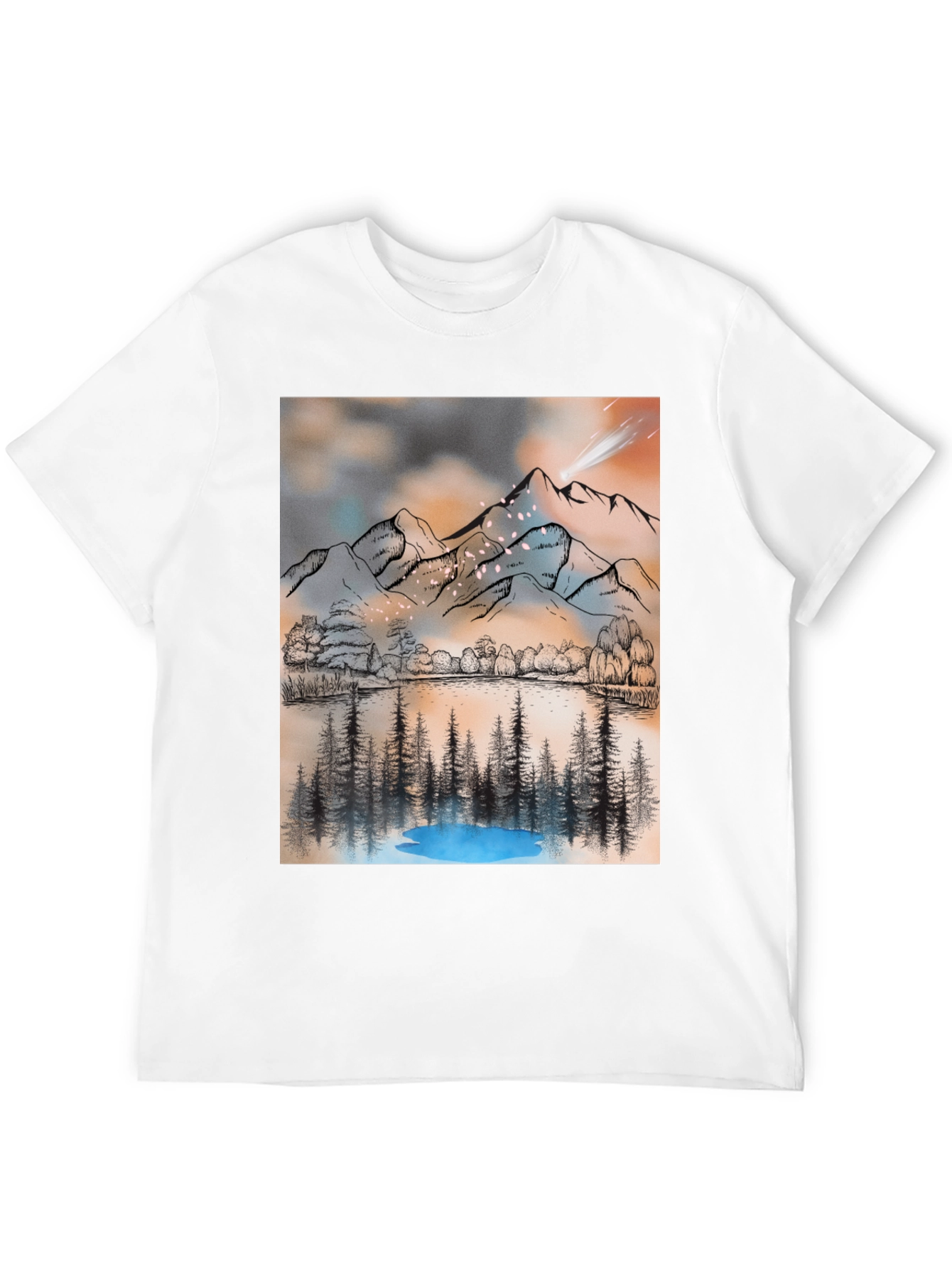 Mountain Lake T-Shirt - Artistic Graphic Tee