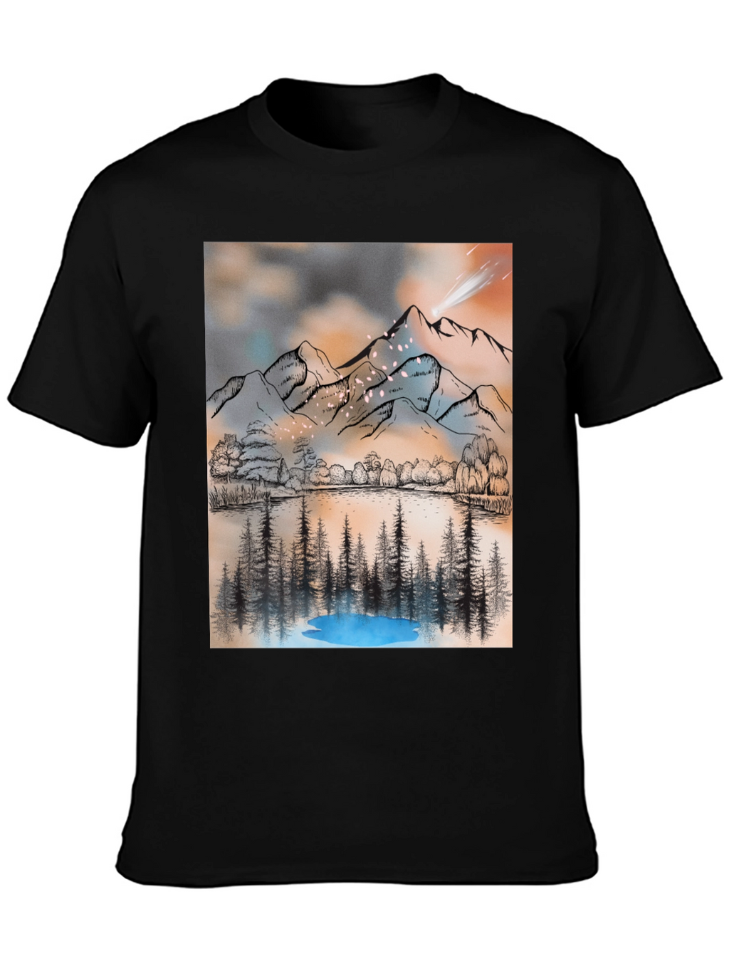 Mountain Lake T-Shirt - Artistic Graphic Tee
