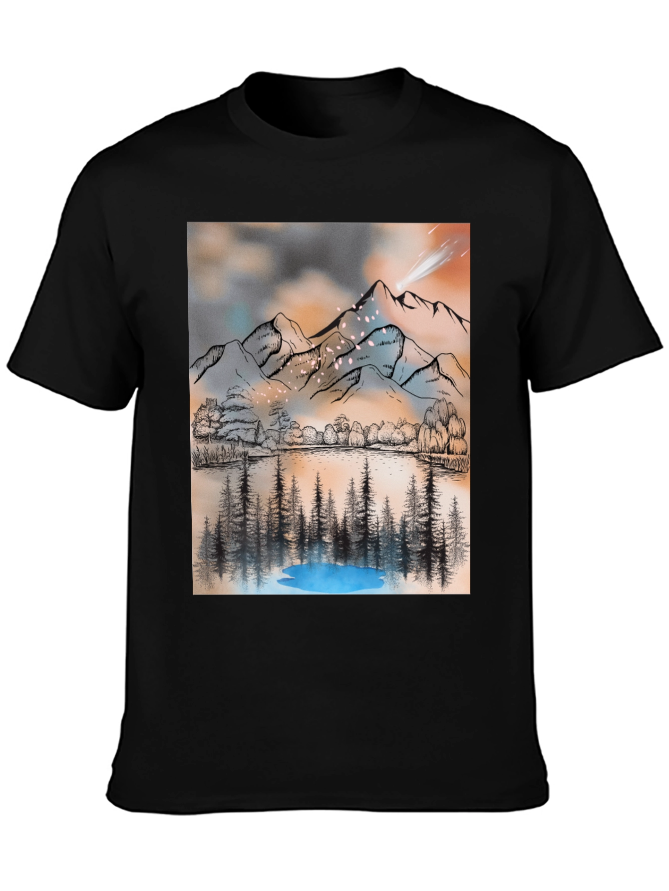 Mountain Lake T-Shirt - Artistic Graphic Tee