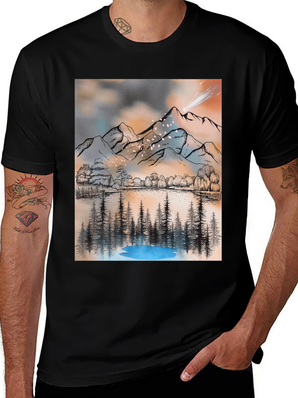Mountain Lake T-Shirt - Artistic Graphic Tee
