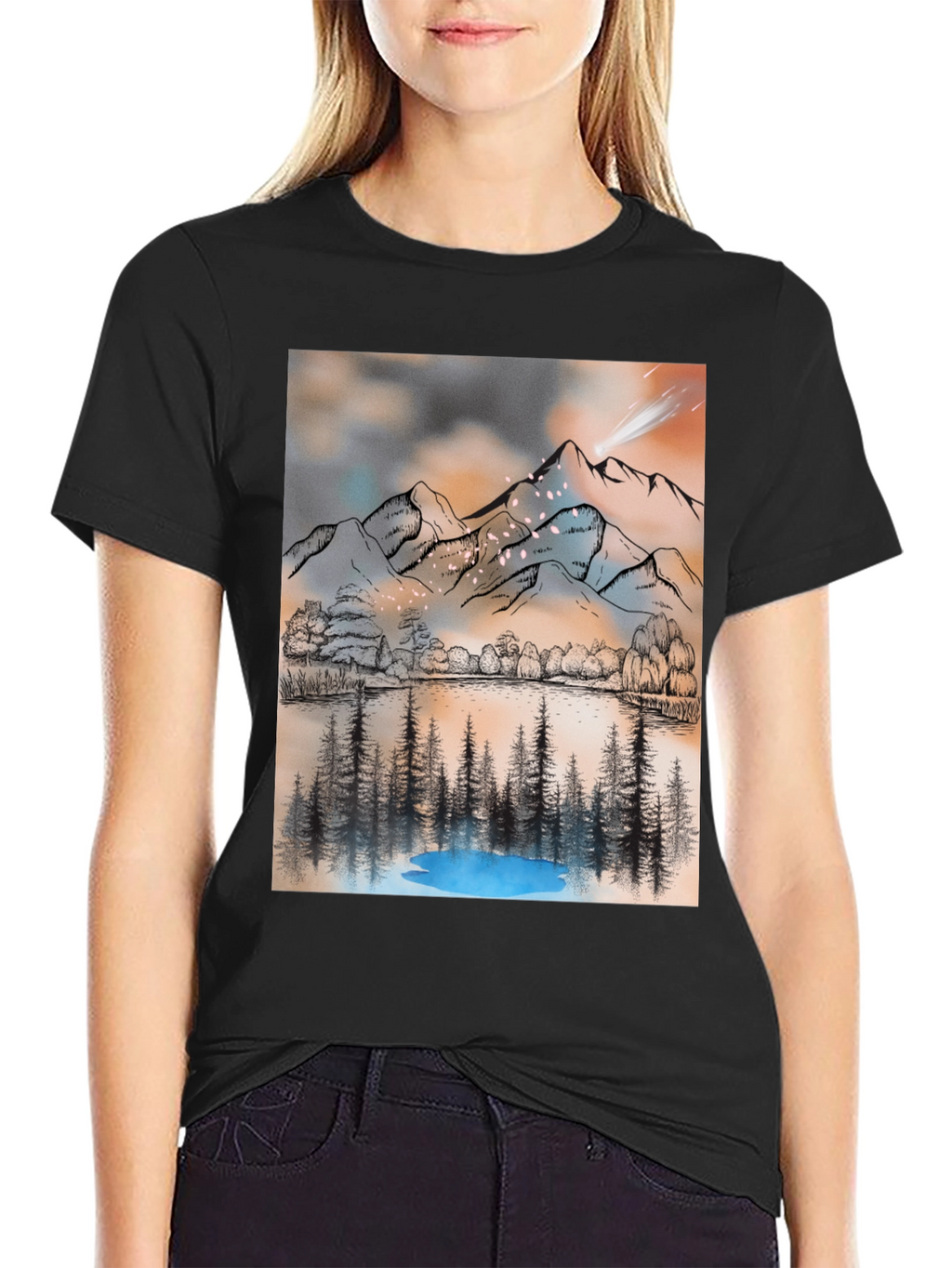 Mountain Lake T-Shirt - Artistic Graphic Tee