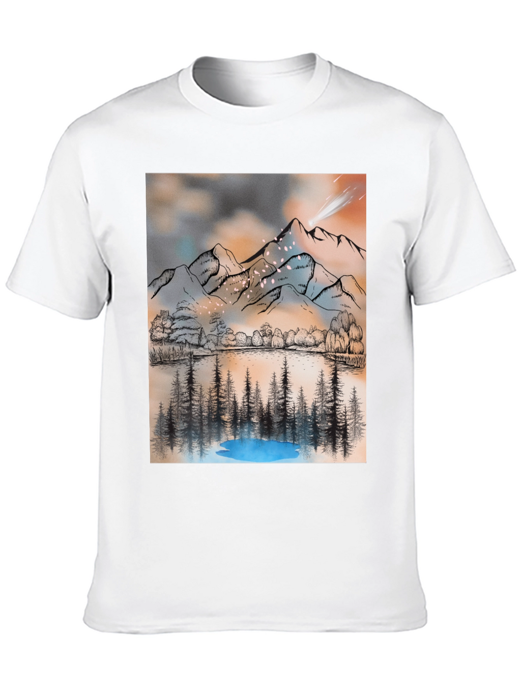Mountain Lake T-Shirt - Artistic Graphic Tee