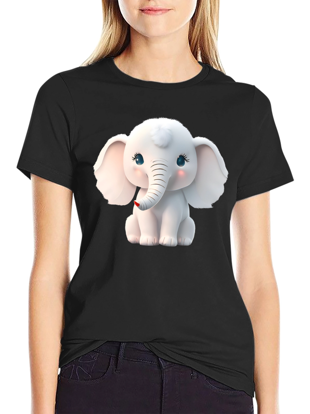 Cute Elephant Graphic Tee - Black