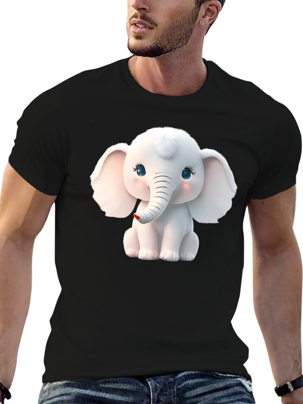 Cute Elephant Graphic Tee - Black
