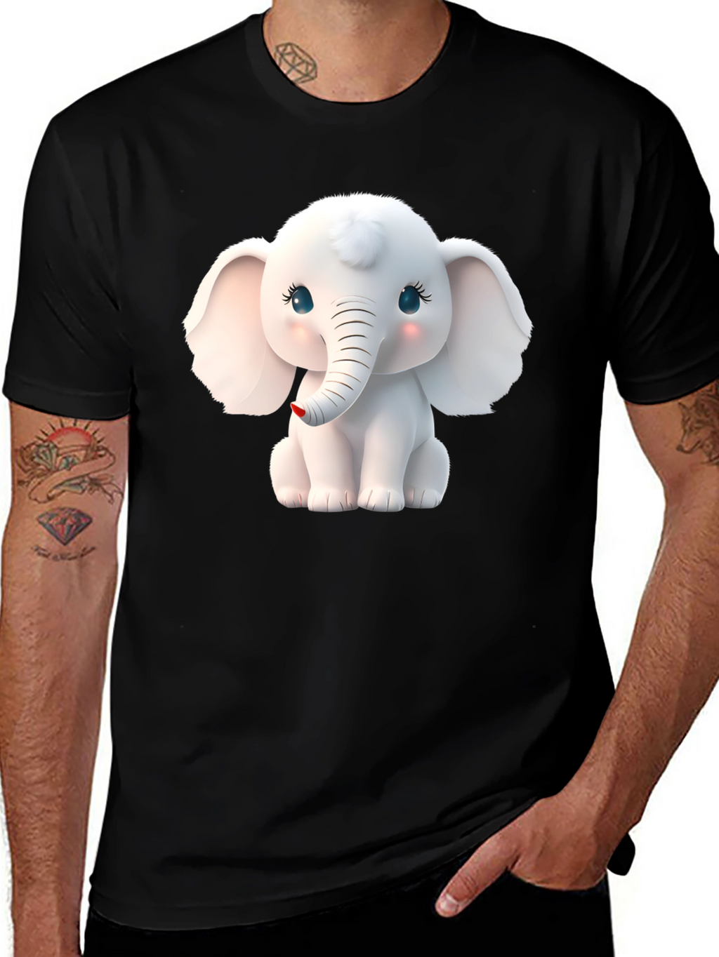 Cute Elephant Graphic Tee - Black