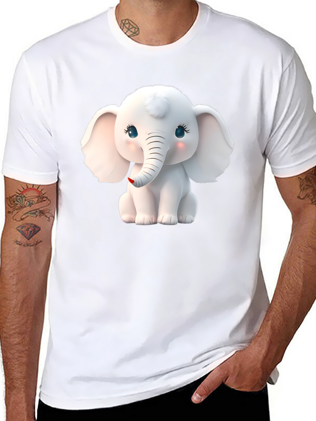 Cute Elephant Graphic Tee - Black