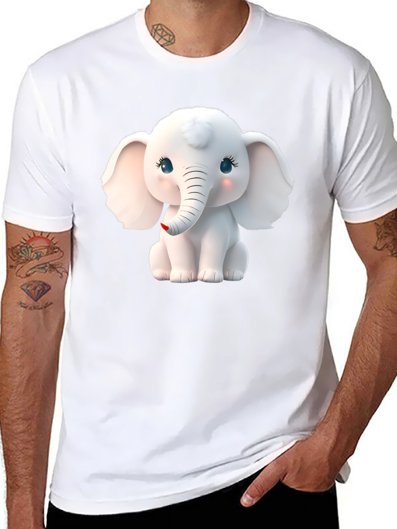 Cute Elephant Graphic Tee - Black