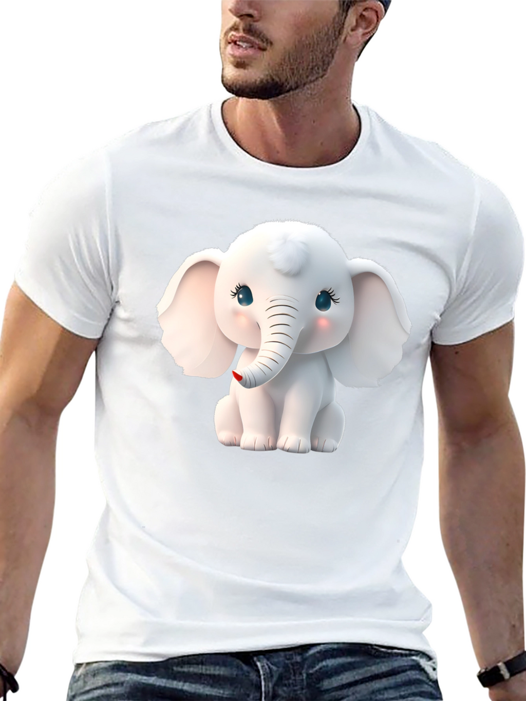 Cute Elephant Graphic Tee - Black