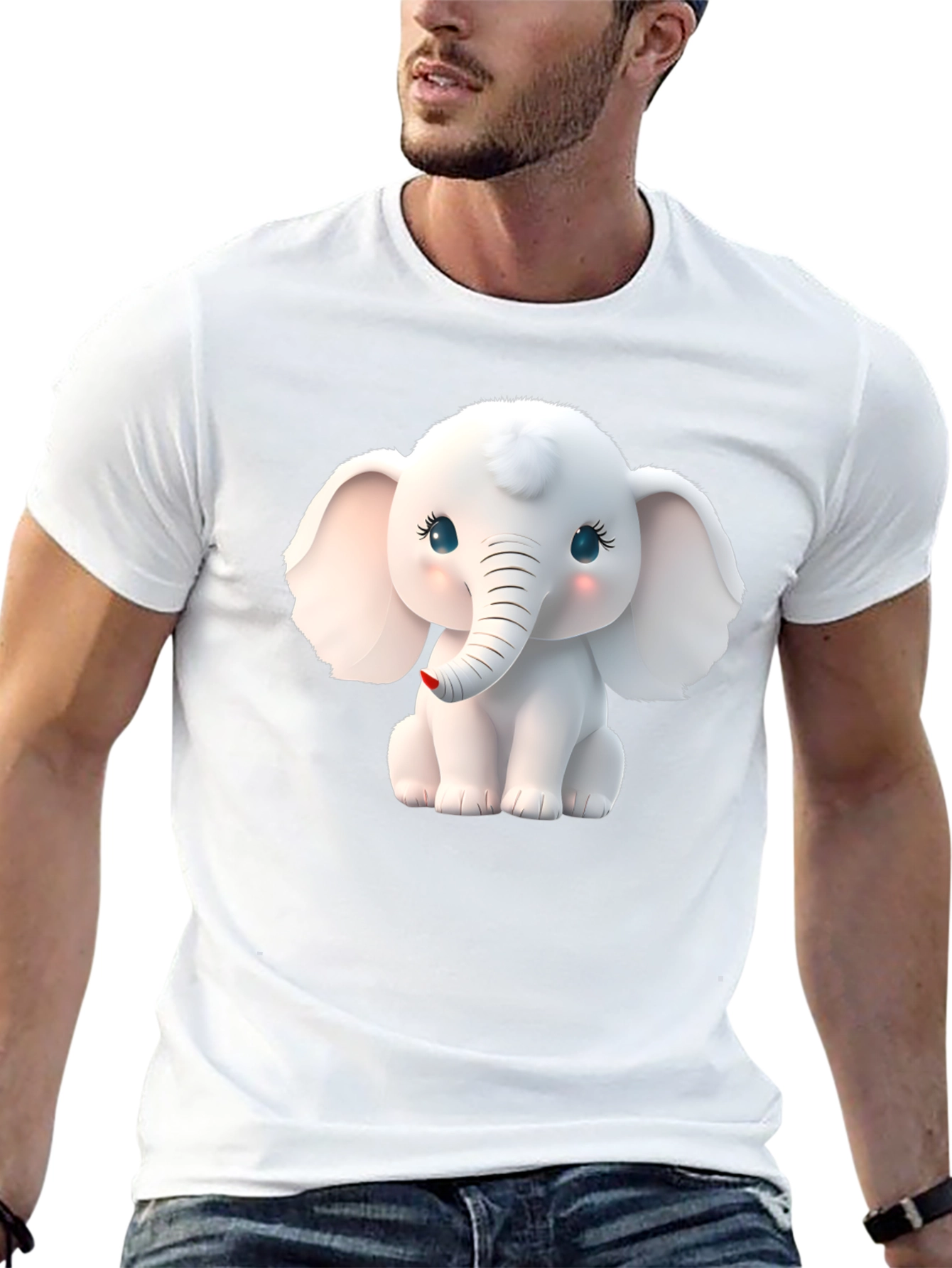Cute Elephant Graphic Tee - Black
