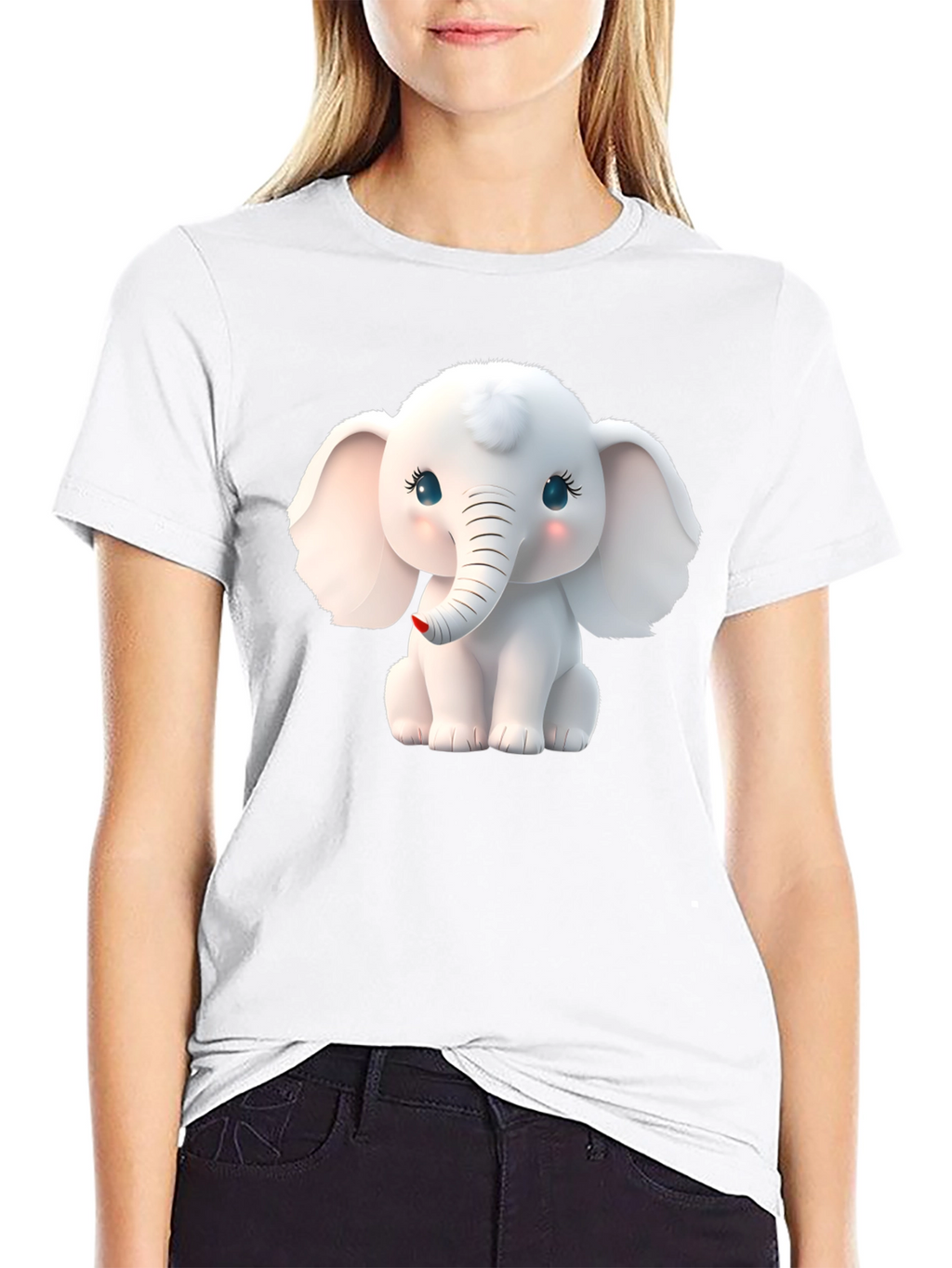 Cute Elephant Graphic Tee - Black