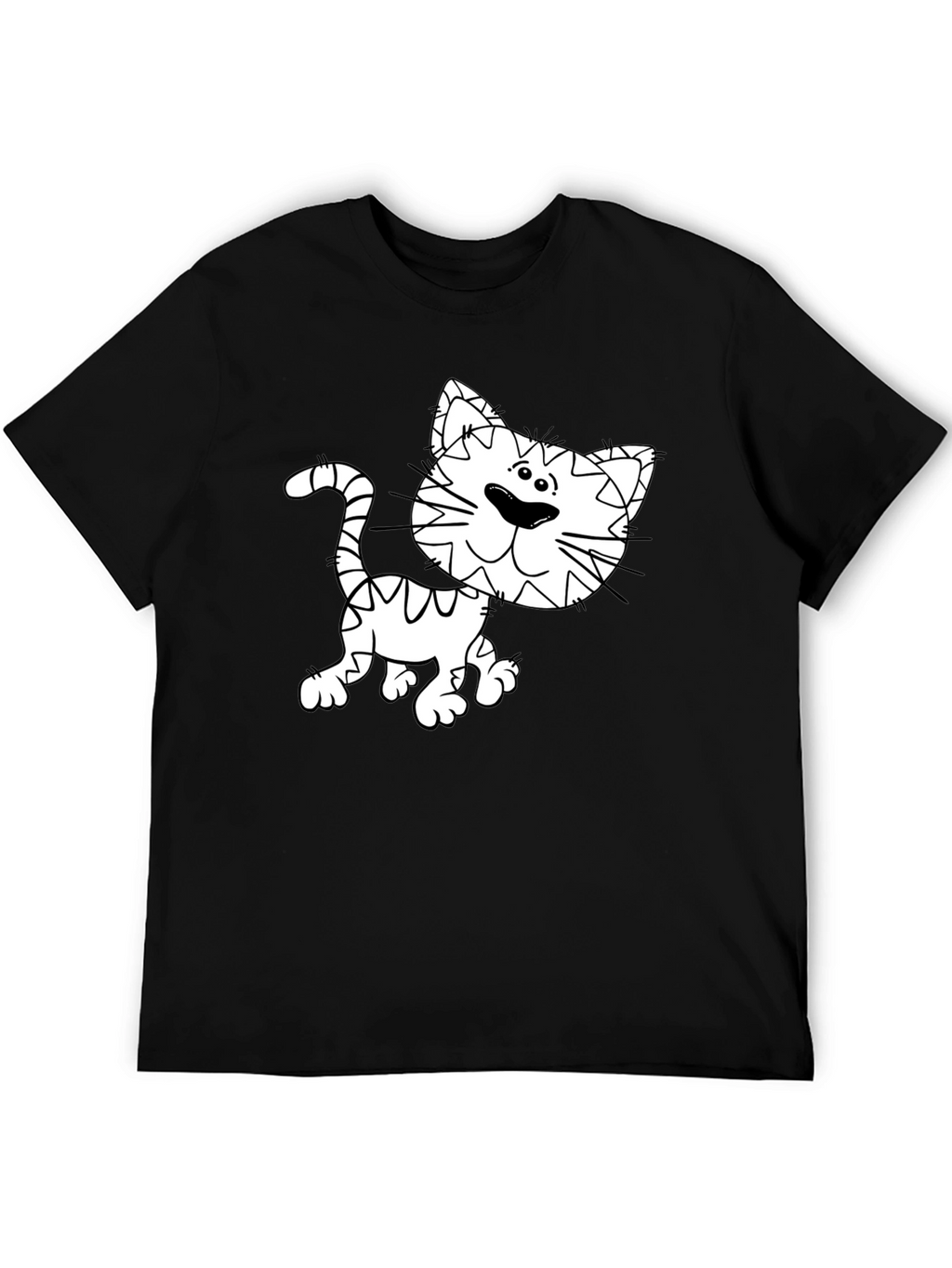 Cartoon Cat Graphic Tee - Black