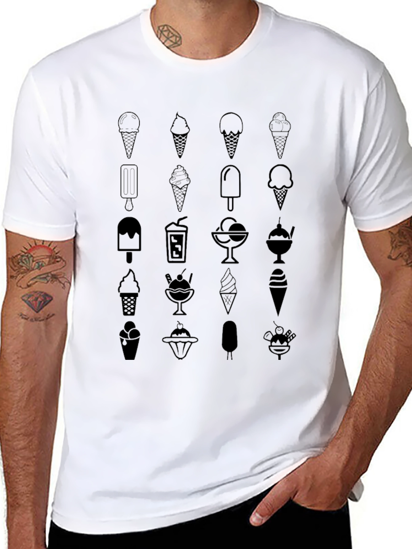 Ice Cream Graphic Tee - Black Cotton Casual Shirt