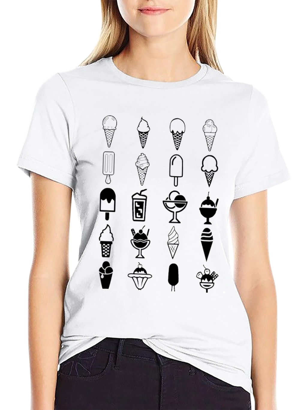 Ice Cream Graphic Tee - Black Cotton Casual Shirt