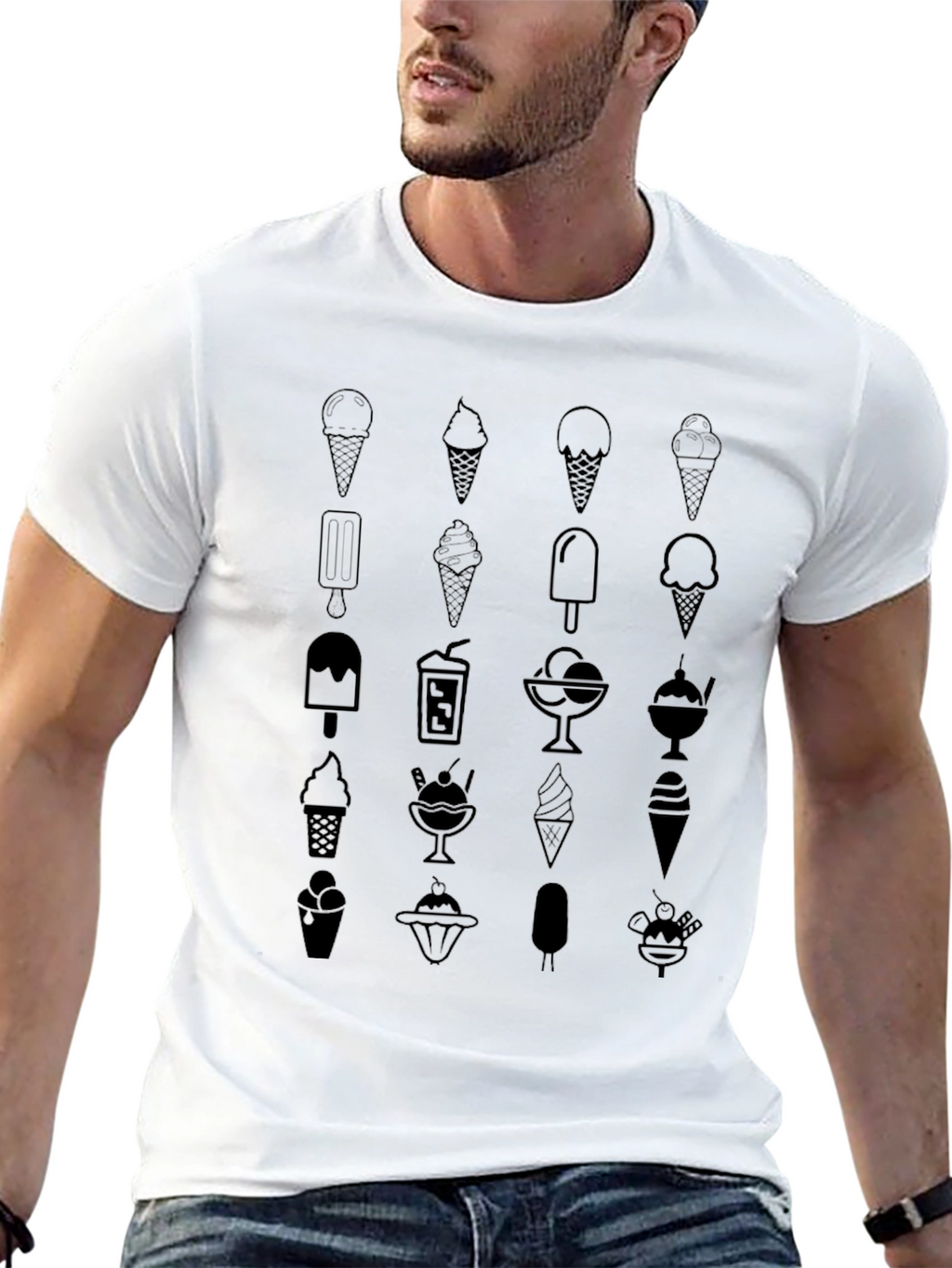 Ice Cream Graphic Tee - Black Cotton Casual Shirt