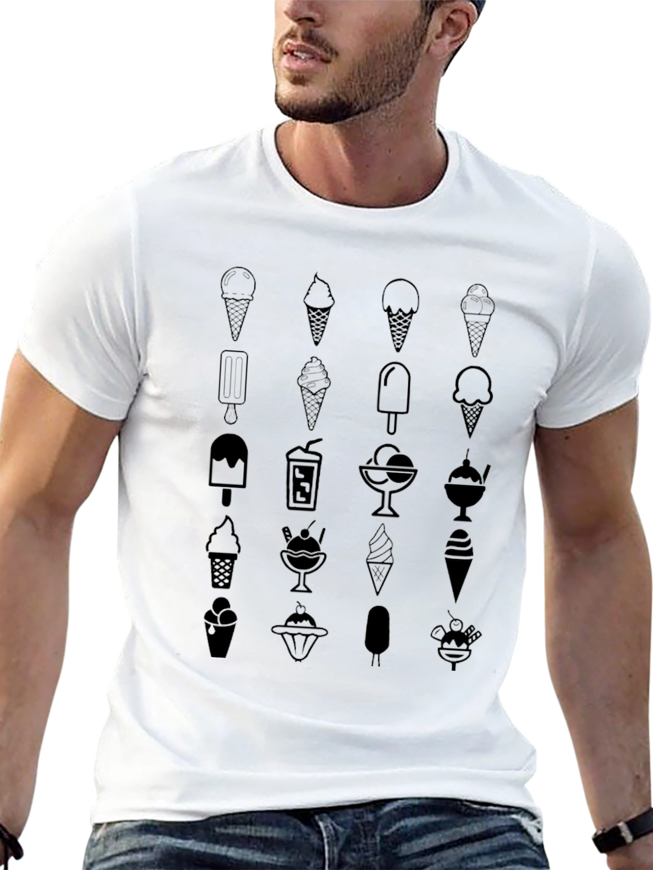 Ice Cream Graphic Tee - Black Cotton Casual Shirt