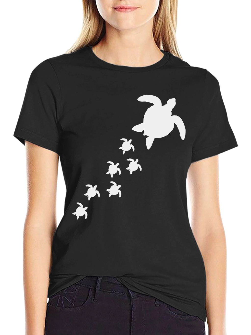 Turtle Family Graphic Print Crew Neck T-Shirt
