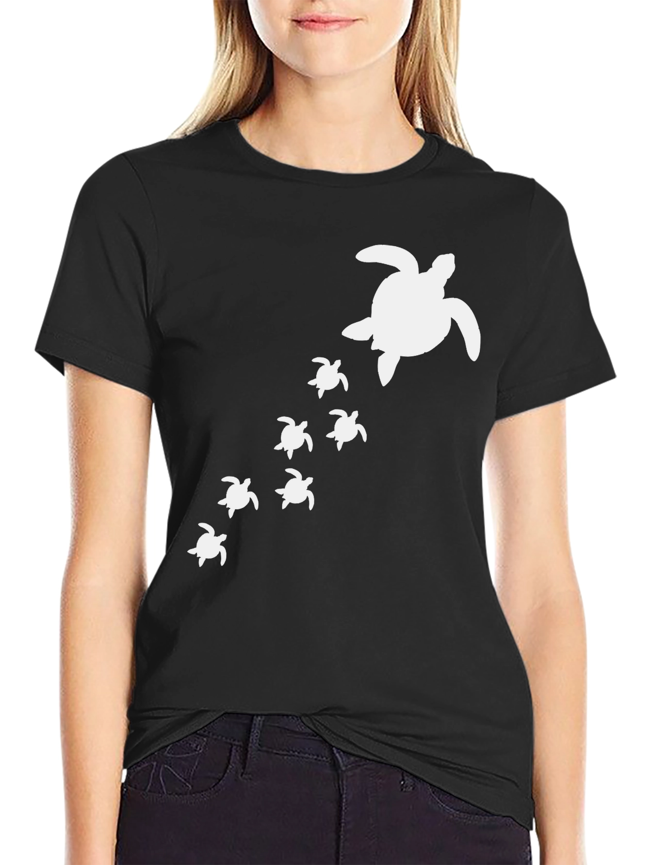 Turtle Family Graphic Print Crew Neck T-Shirt