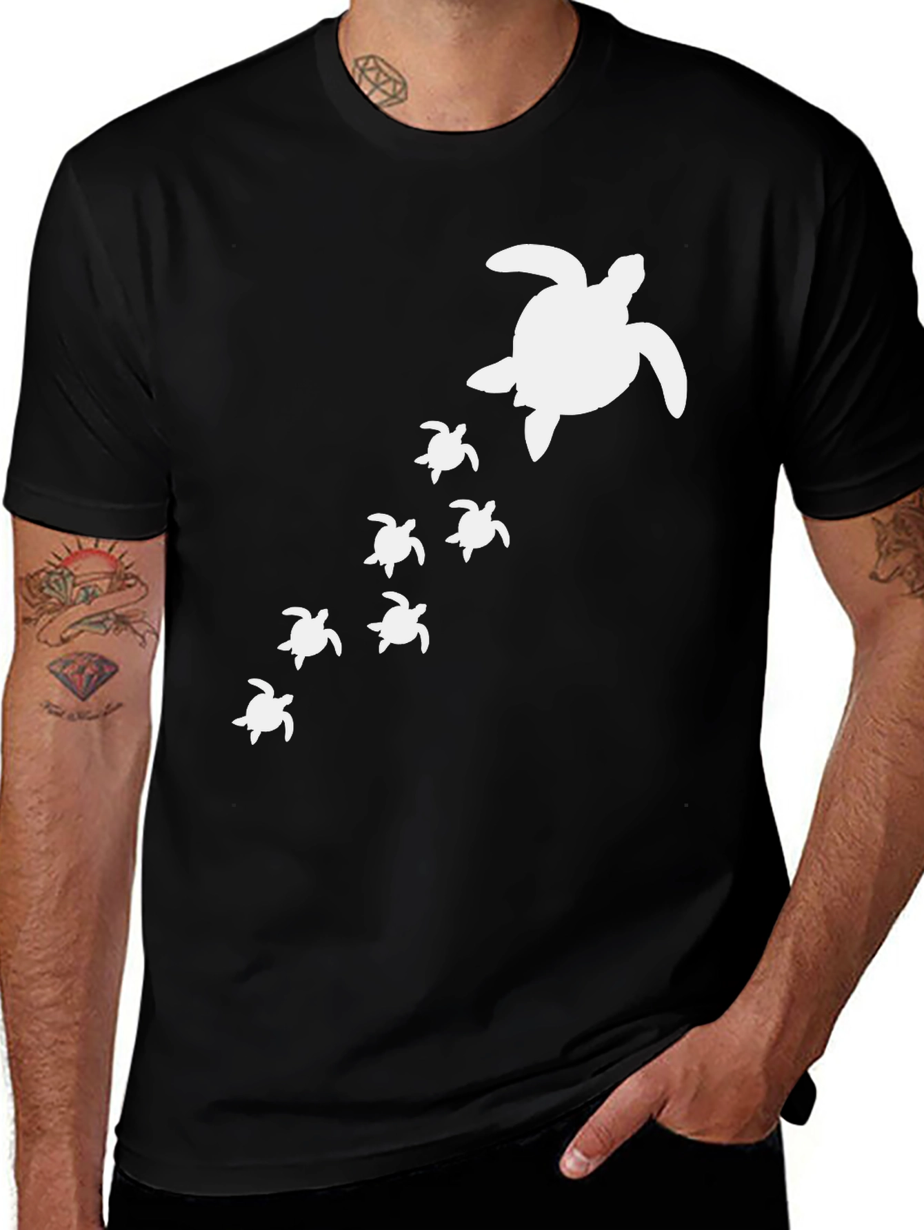 Turtle Family Graphic Print Crew Neck T-Shirt