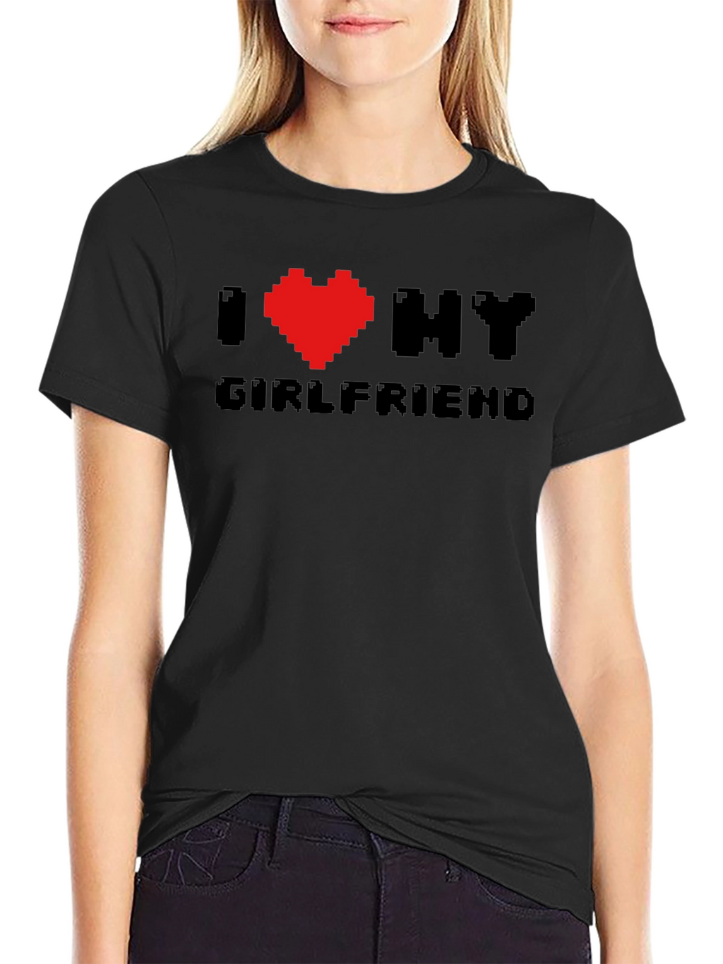 I Heart My Girlfriend Pixel Art Black T-Shirt