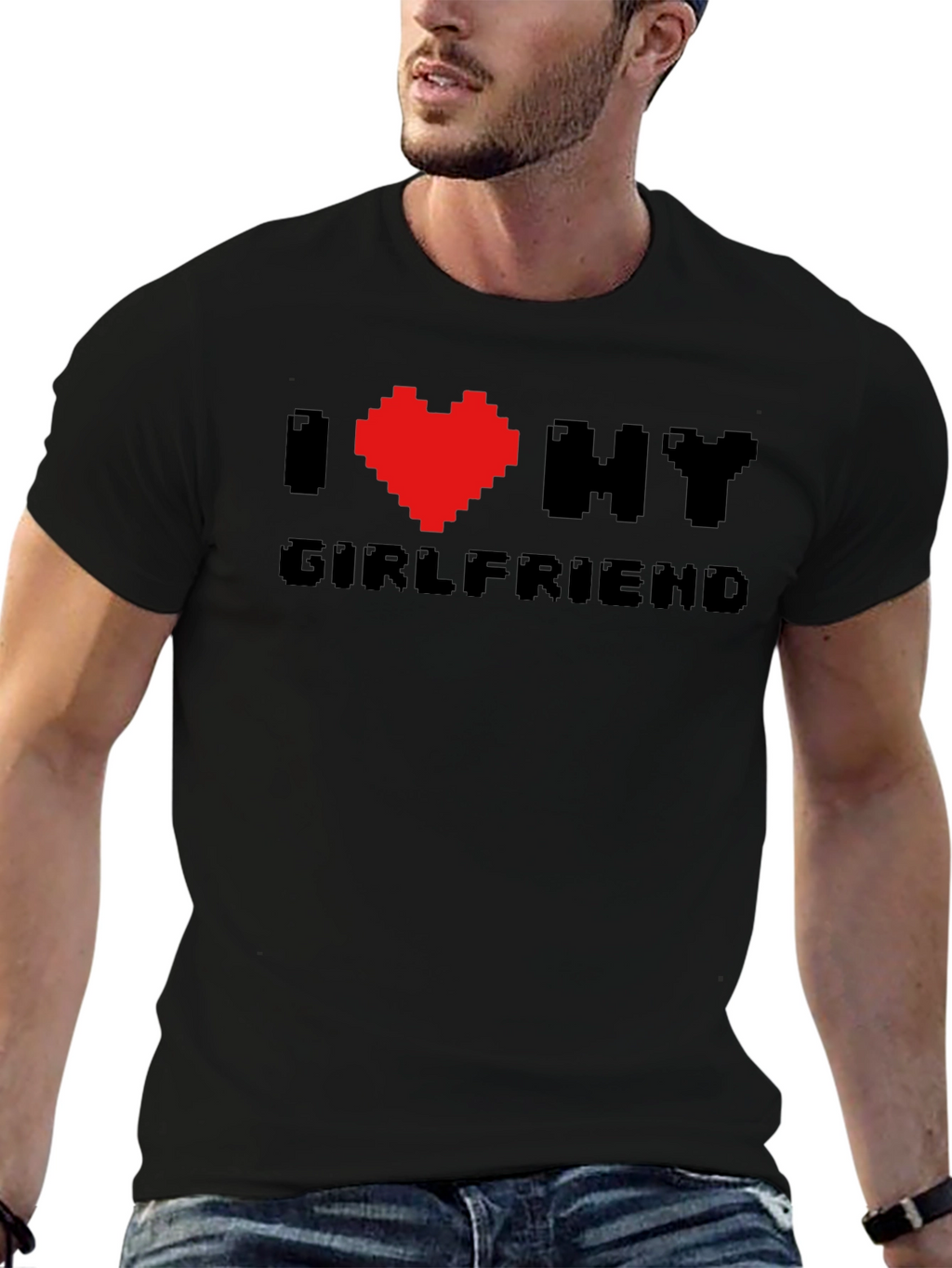 I Heart My Girlfriend Pixel Art Black T-Shirt