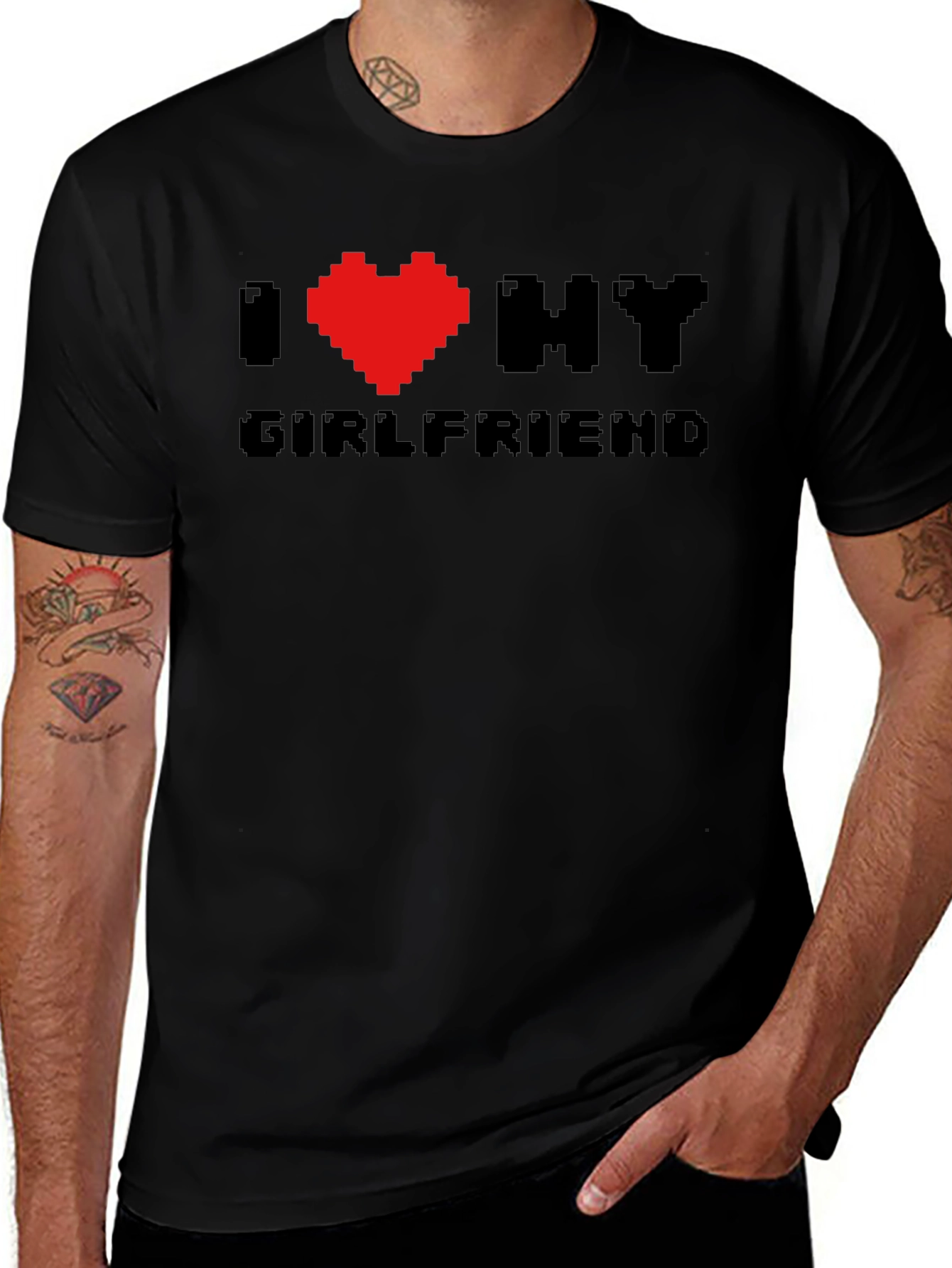 I Heart My Girlfriend Pixel Art Black T-Shirt
