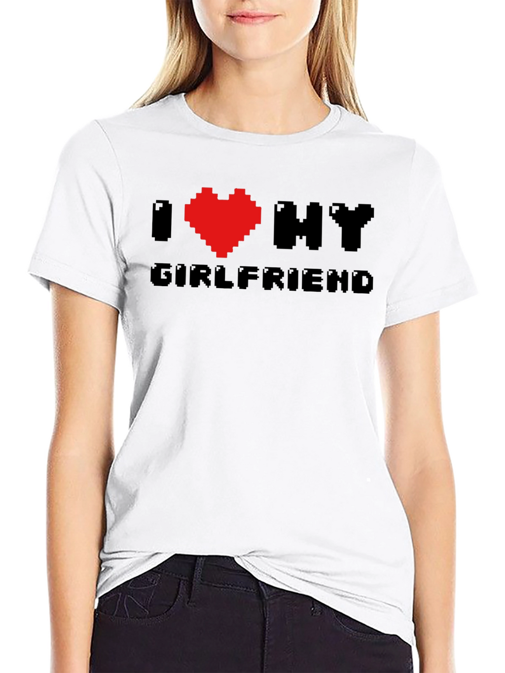 I Heart My Girlfriend Pixel Art Black T-Shirt