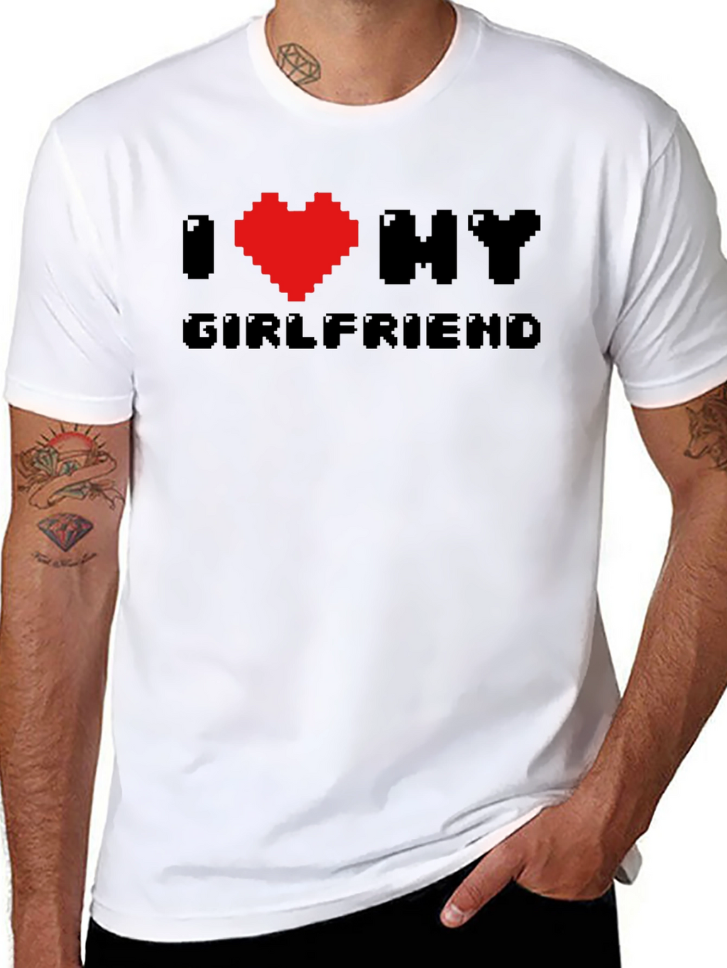 I Heart My Girlfriend Pixel Art Black T-Shirt