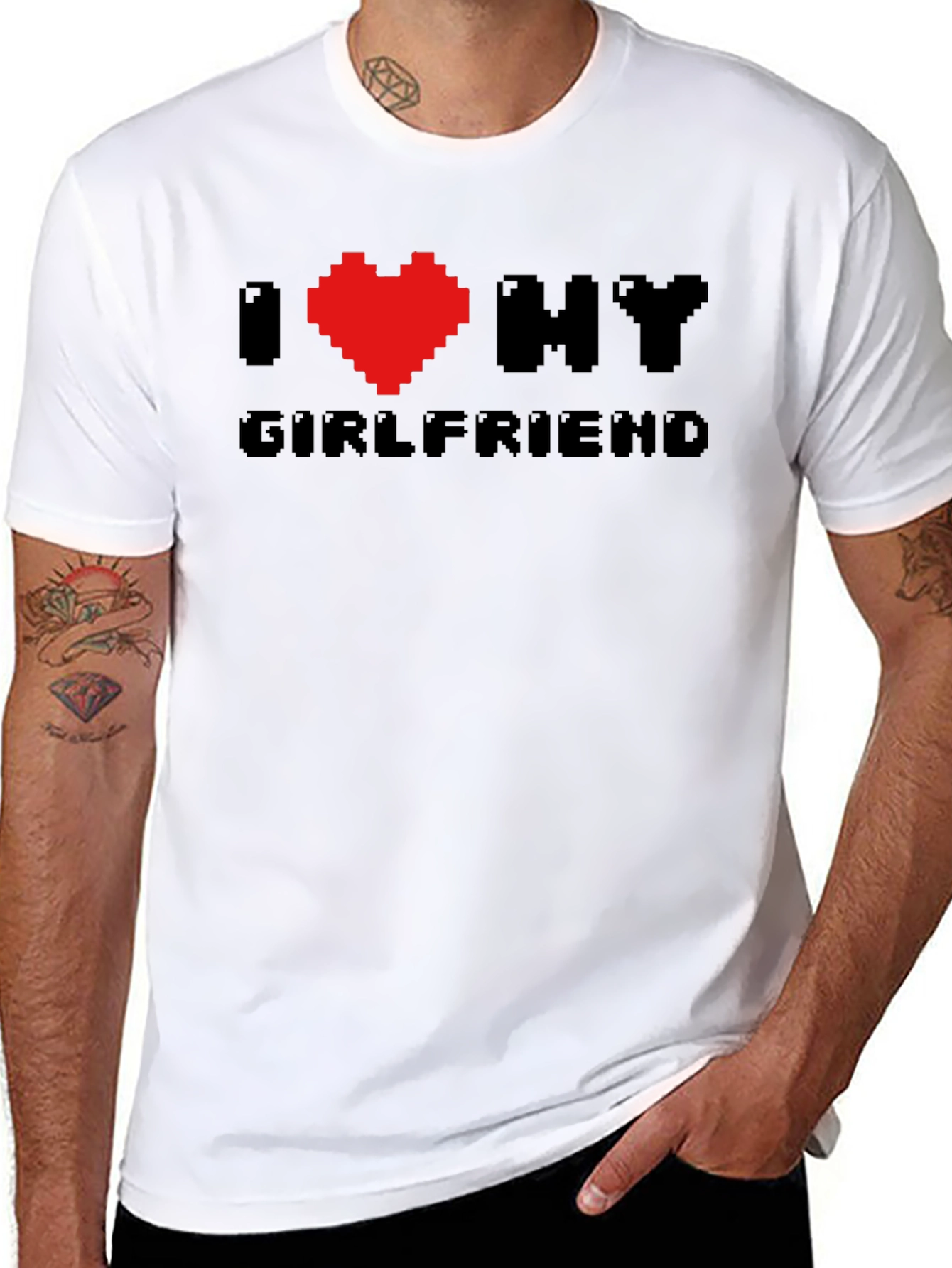 I Heart My Girlfriend Pixel Art Black T-Shirt