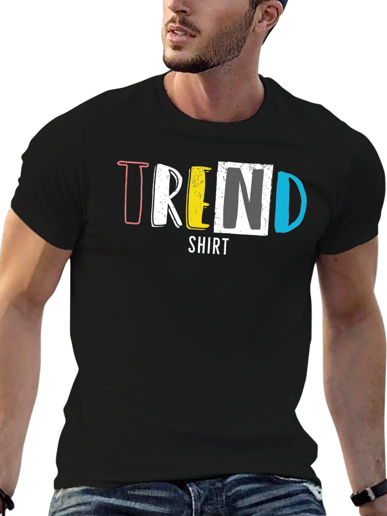 Trendy Mens Black T-Shirt with Colorful Graphic Print