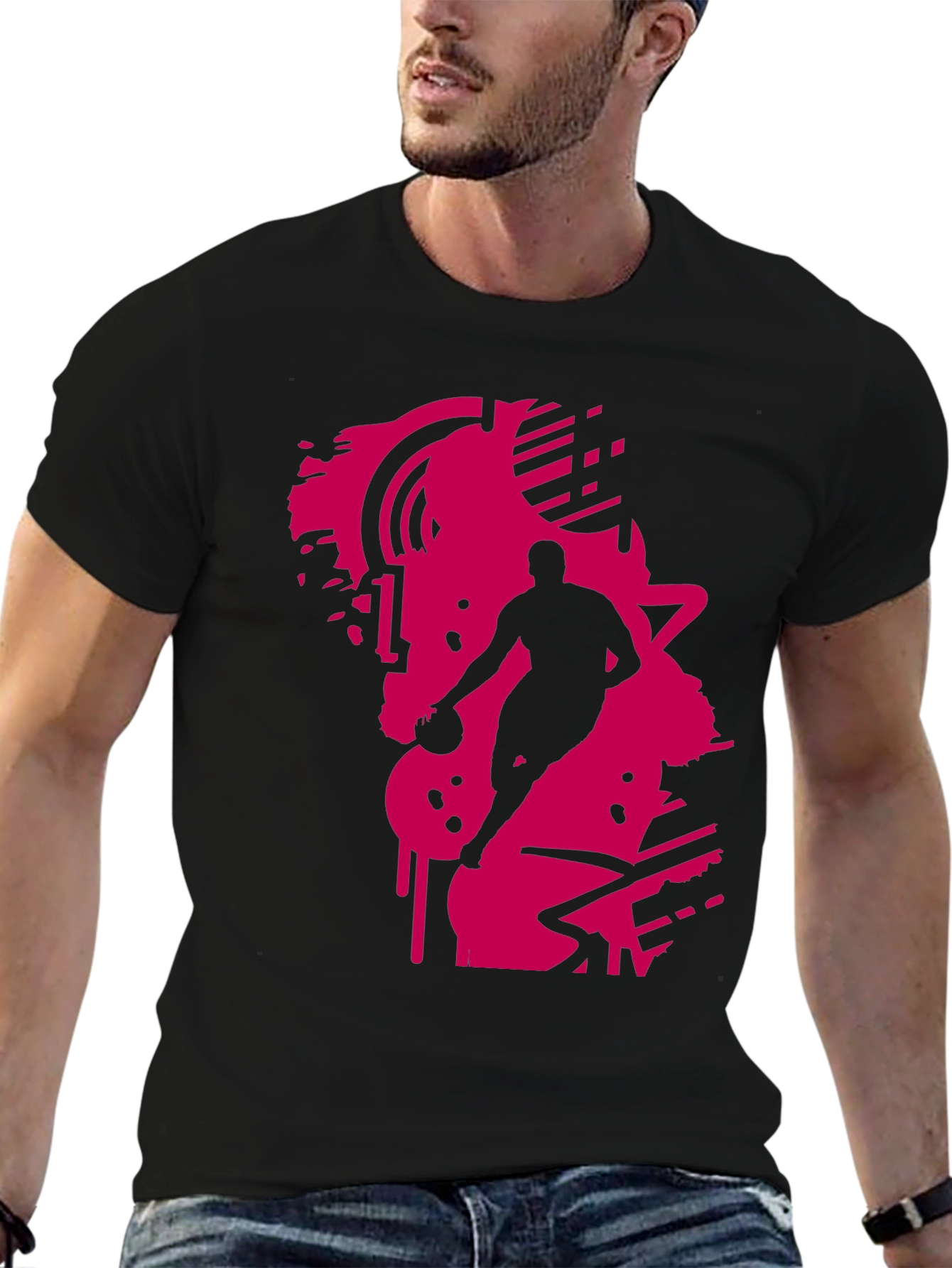Black Tee with Abstract Basketball Graphic