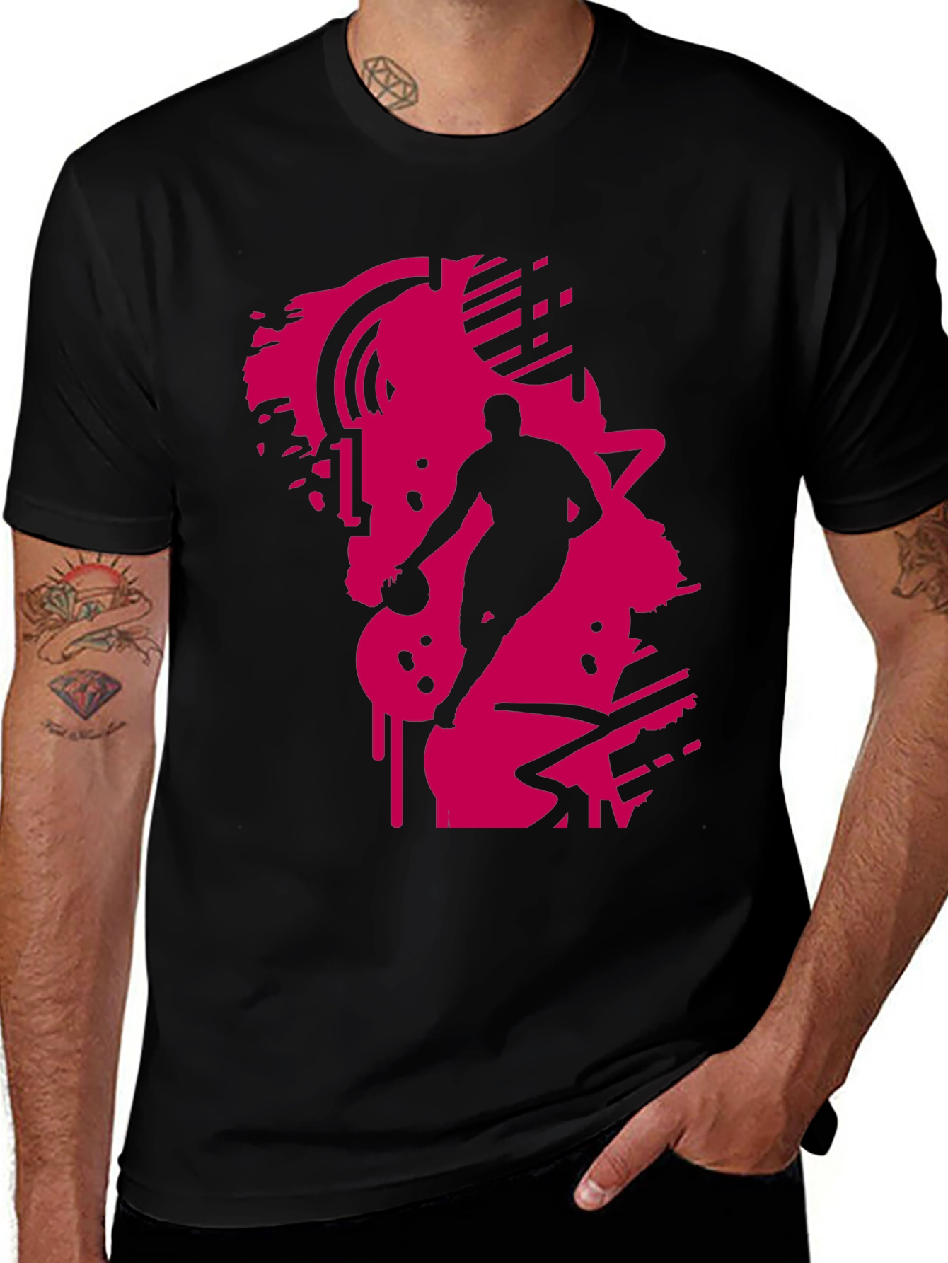 Black Tee with Abstract Basketball Graphic