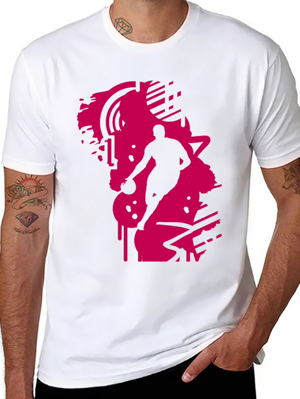 Black Tee with Abstract Basketball Graphic