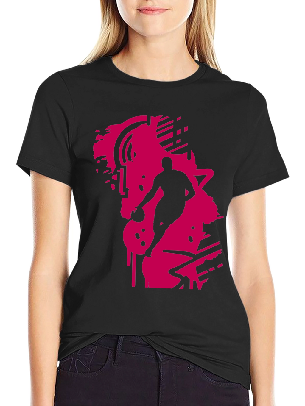 Black Tee with Abstract Basketball Graphic