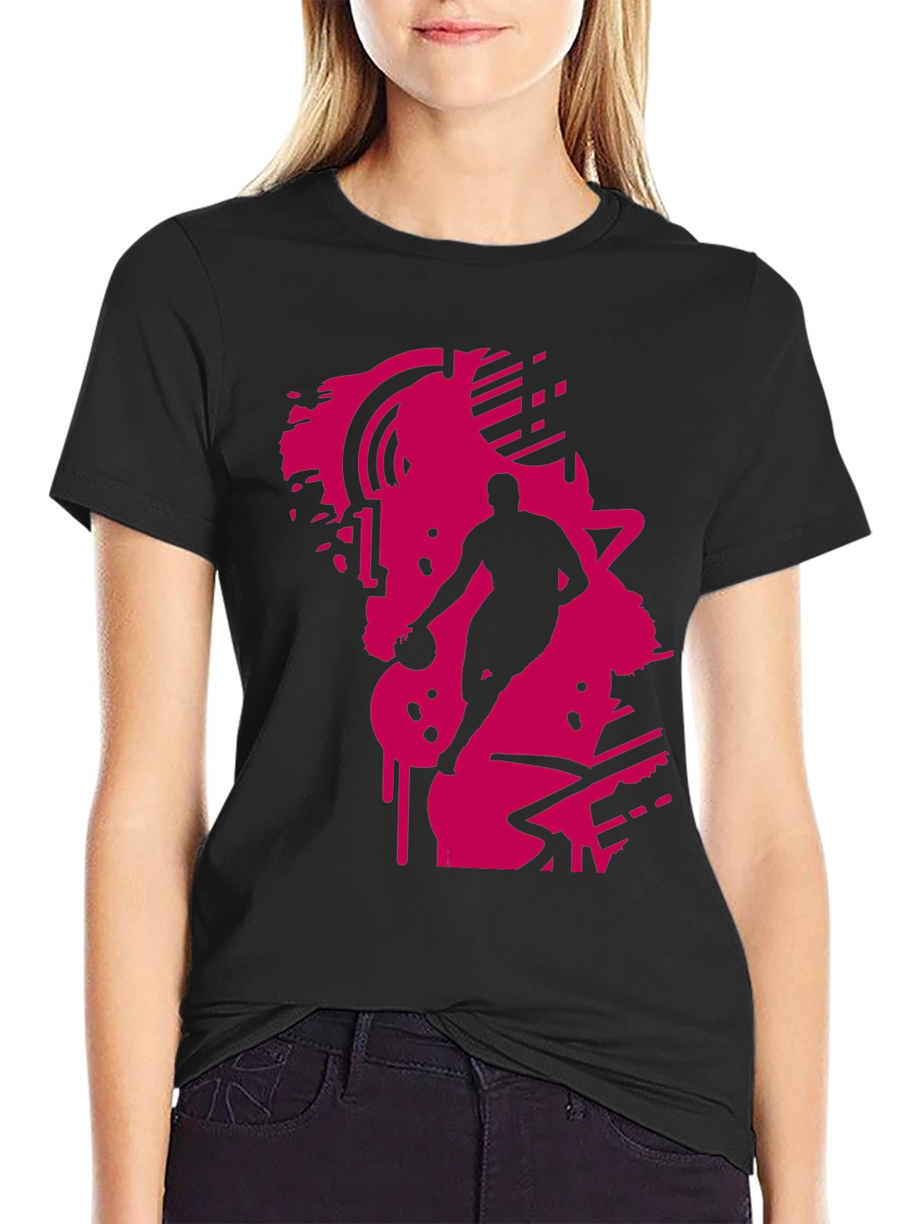 Black Tee with Abstract Basketball Graphic