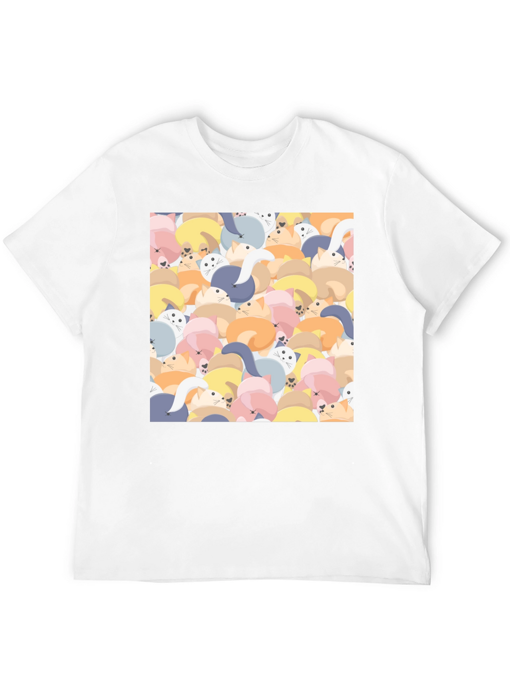 Cute Cat Print Black T-Shirt