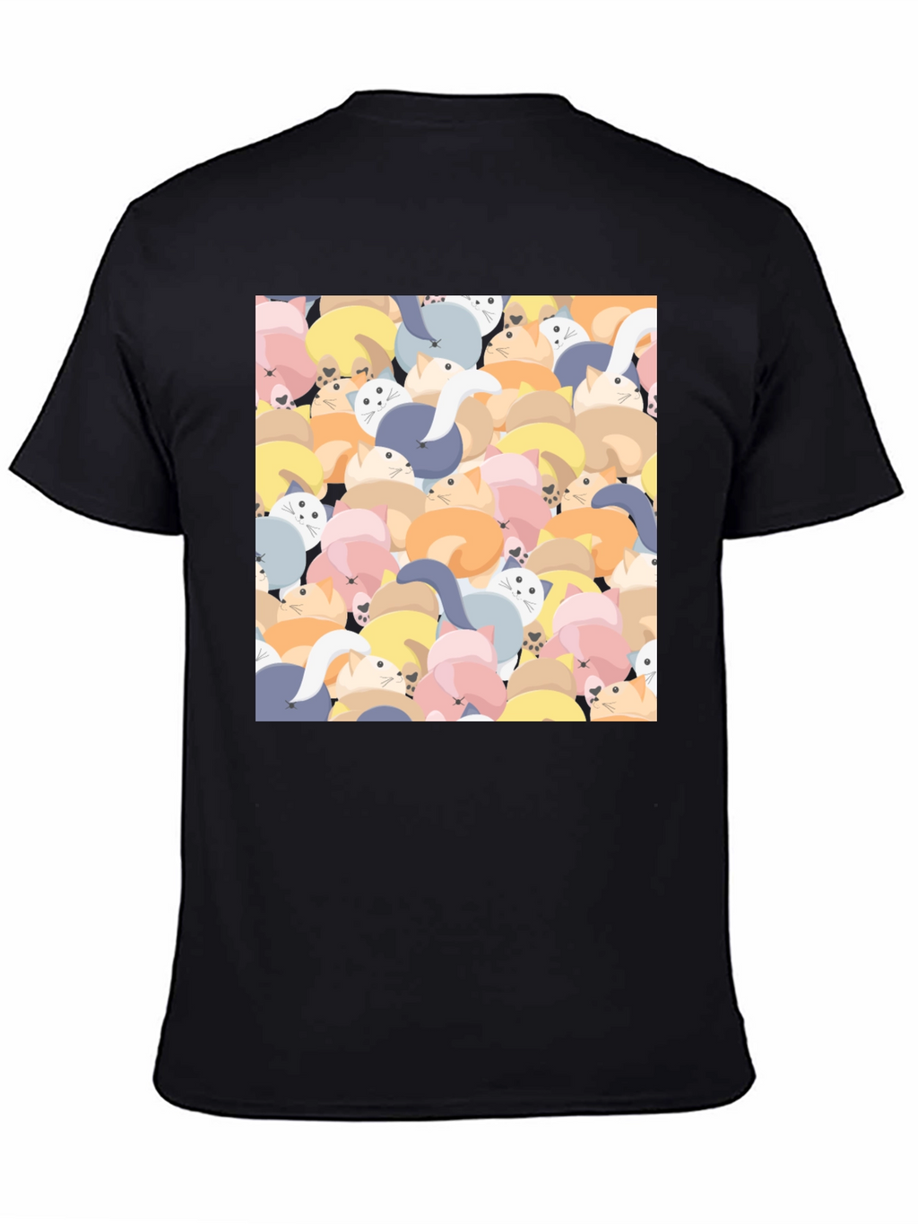 Cute Cat Print Black T-Shirt