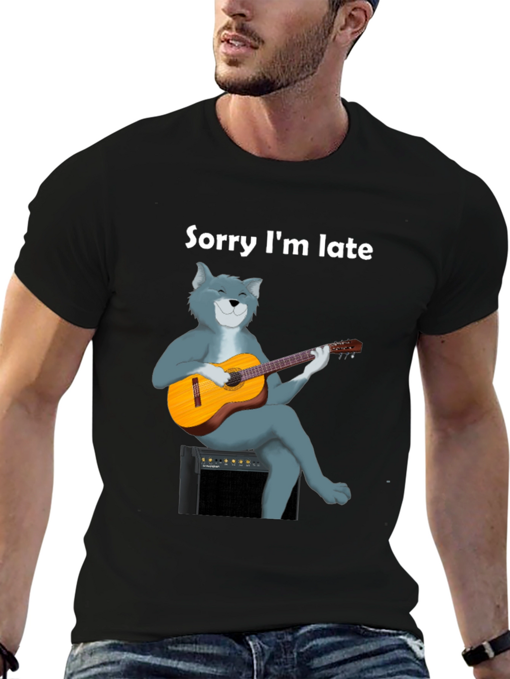 Sorry Im Late Cat Guitar T-Shirt