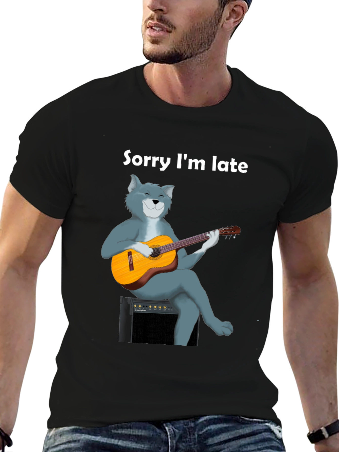 Sorry Im Late Cat Guitar T-Shirt