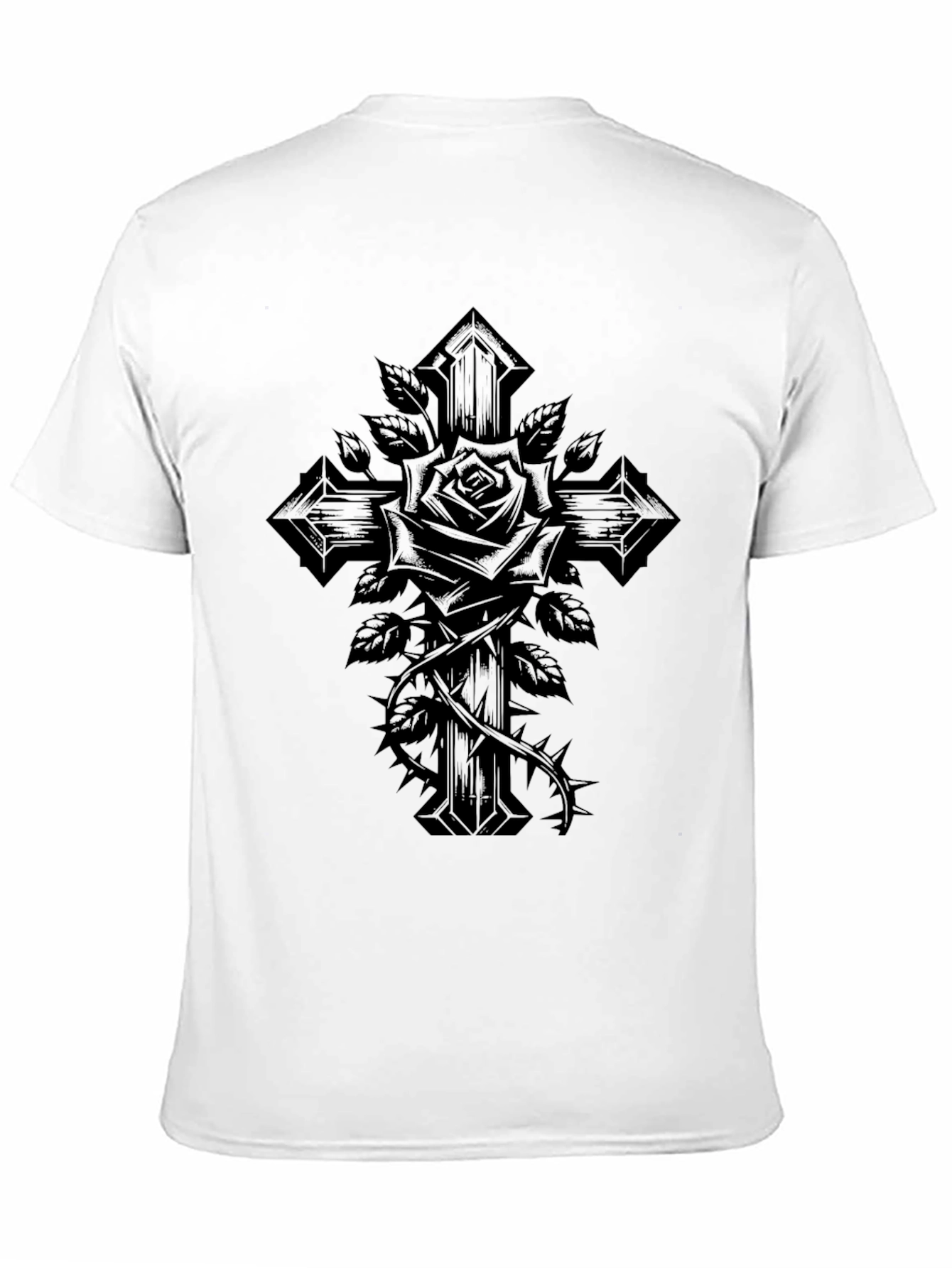 Gothic Cross Rose Graphic T-Shirt