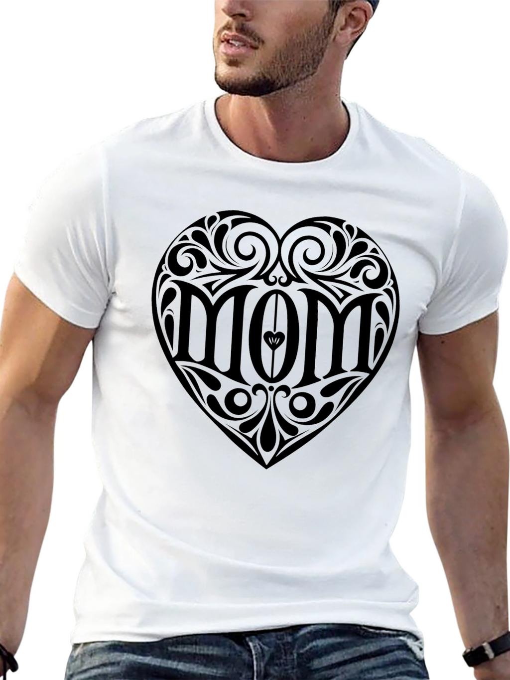 Mom Heart Tattoo Style Black T-Shirt