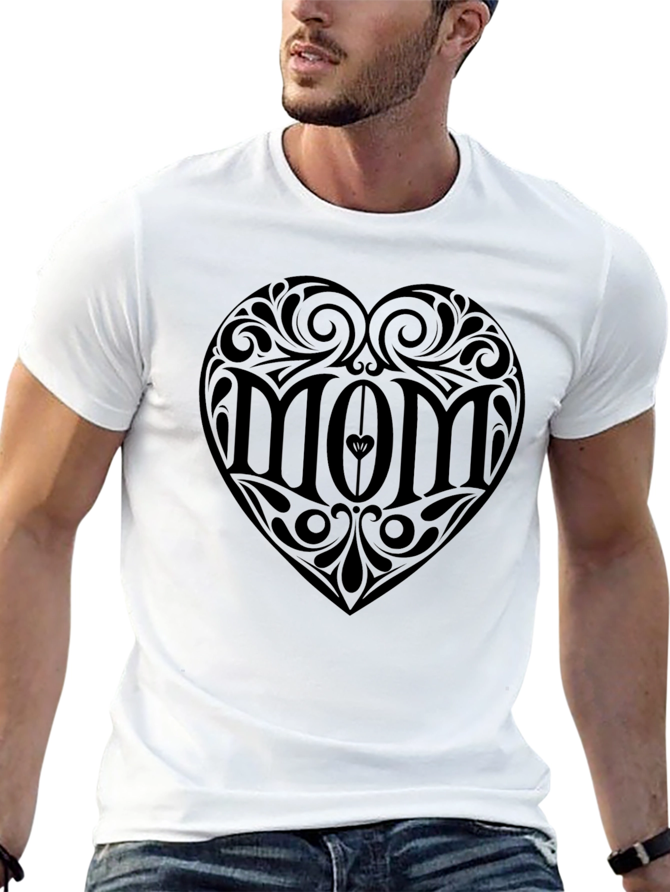 Mom Heart Tattoo Style Black T-Shirt