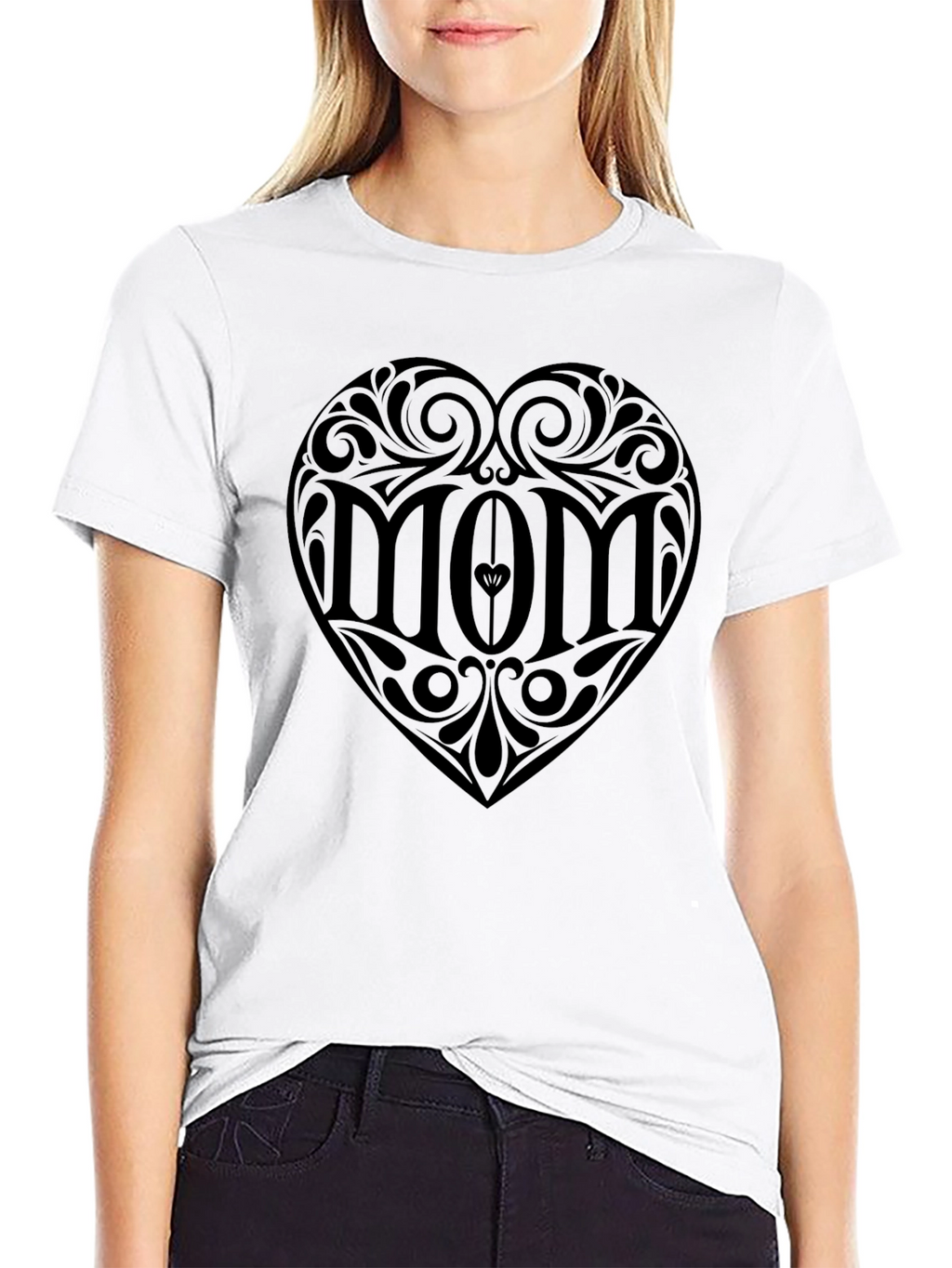 Mom Heart Tattoo Style Black T-Shirt