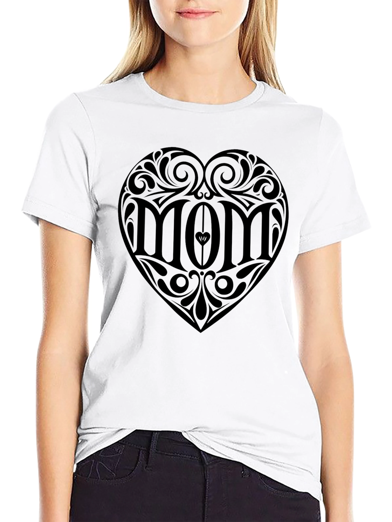 Mom Heart Tattoo Style Black T-Shirt
