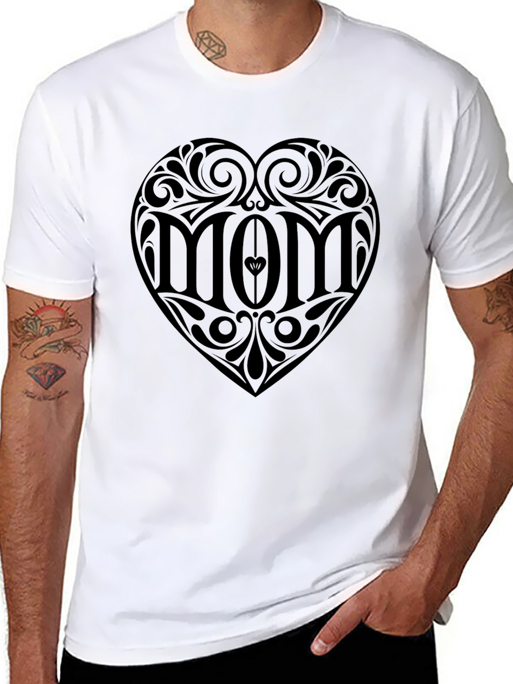 Mom Heart Tattoo Style Black T-Shirt