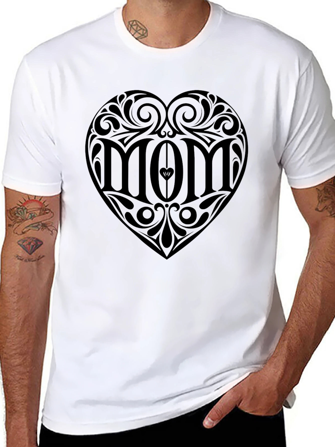 Mom Heart Tattoo Style Black T-Shirt